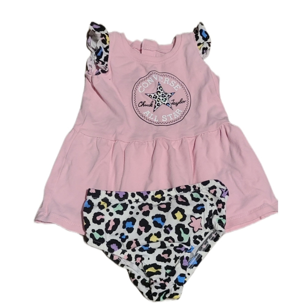 *3 for 20* Converse Babies Leopard Print and Pink Dress and Diaper Cover Set 6m